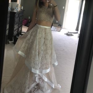 beautiful white and nude lace prom dress